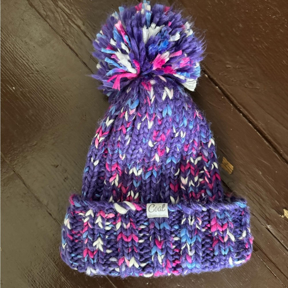Coal Women's Purple Knit Beanie with Pom-Pom